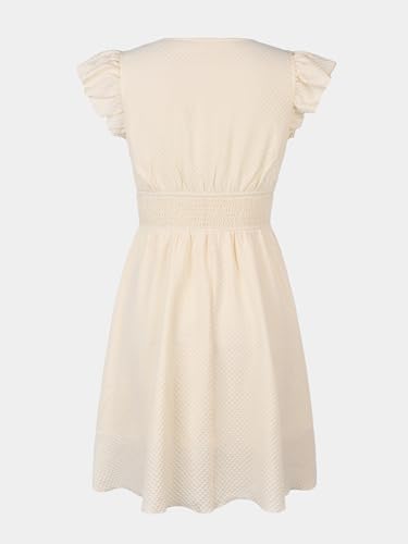Women's Dress V Neck Flutter Sleeve Smocked Short A Line Casual Summer Knee Length Dress