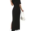 Women's Summer Dress Crew Neck Short Sleeve Split Casual Bodycon Long Dresses