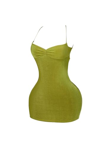 Women's Summer Mini Dress Criss Cross Lace Up Backless Ruched Bodycon Cocktail Party Cami Dresses
