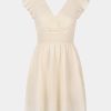 Women's Dress V Neck Flutter Sleeve Smocked Short A Line Casual Summer Knee Length Dress
