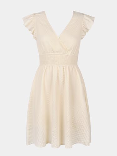 Women's Dress V Neck Flutter Sleeve Smocked Short A Line Casual Summer Knee Length Dress