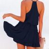 Womens V Neck Summer Mini Dress Sleeveless Ruffle Spaghetti Strap Racerback Flowy Beach Vacation Sundresses