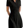 Women's V Neck Short Dresses Short Sleeve Collar Button A Line Dress Work Outfits
