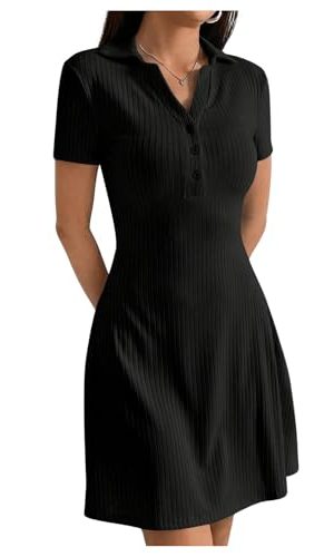 Women's V Neck Short Dresses Short Sleeve Collar Button A Line Dress Work Outfits