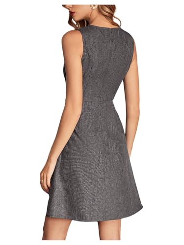 Women's Sleeveless Dresses Elegant A-Line Button Loop Decor Round Neck Sundresses