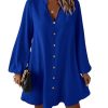 Women's V Neck Pullover Shirt Dress A Line Long Lantern Sleeve Flared Loose Mini Dresses
