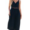 Women's Summer Casual Maxi Dress V Neck Sleeveless Contrast Lace Long Dress