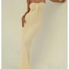 Women's Summer Crochet Tube Maxi Dress Tie Front Strapless Sleeveless Bodycon Knit Long Dresses