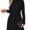 Women's Mini Dresses Round Neck Long Sleeve Textured Button Knit A Line Short Casual Fall Dresses