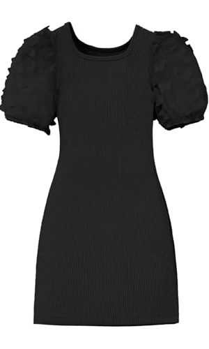 Girl's Appliques Mesh Puff Short Sleeve Bodycon Pencil Midi Dresses