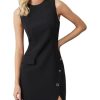 Women's Crew Neck Sleeveless Mini Dresses Split Button Elegant Formal Dresses