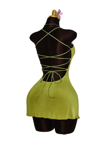 Women's Summer Mini Dress Criss Cross Lace Up Backless Ruched Bodycon Cocktail Party Cami Dresses