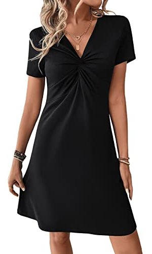 Women's Casual Short Sleeve V Neck Tee Shirt Dress Twist Front A Line Short Dresses