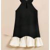 Girl's Pearl Halter Dress Sleeveless Ruffle Hem Color Block Cute Birthday Midi Dresses