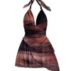 Women's Plus Size Sundresses Vintage Ombre Halter Deep V Neck Bodycon Summer Mini Dress