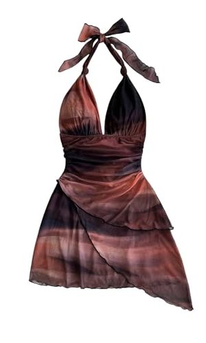 Women's Plus Size Sundresses Vintage Ombre Halter Deep V Neck Bodycon Summer Mini Dress