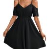 Women's Ruffle Cold Shoulder Dress Cut Out Short Sleeve A Line Summer Dresses