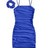 Girl's Ruched Sleeveless Bodycon Pencil Cami Midi Dress with Hair Scrunchies