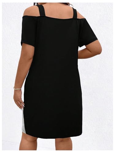 Women's Plus Size Dress Cold Shoulder Color Block Short Sleeve T Shirt Dress Casual Summer Dresses