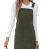 Women's Corduroy Overall Mini Fall Dress Square Neck Adjustable Straps Front Pocket Side Buttons Autumn Dresses