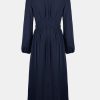 Fall Dresses for Women V Neck Long Sleeve Tunic Waist Slit Solid Color A Line Midi Casual Dress