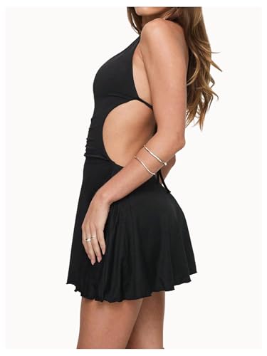 Women's Summer Sleeveless Halter Bodycon Mini Dress High Waist Backless Ruched Club Party Dress