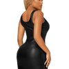Women's Sleeveless Bodycon Tank Dress PU Leather Mini Dresses