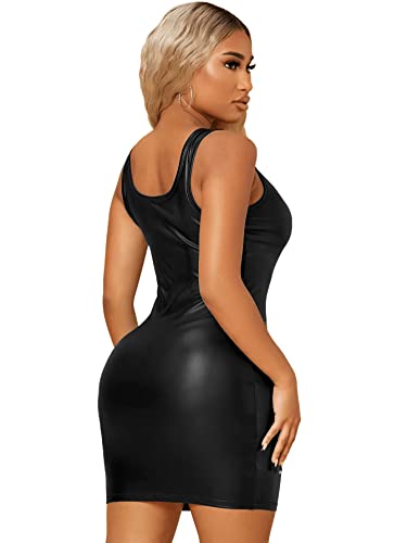 Women's Sleeveless Bodycon Tank Dress PU Leather Mini Dresses