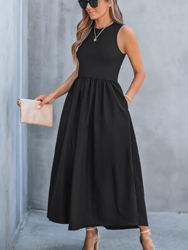 Formal Dress for Women 2025 Party Round Neck Knit Tank Top Cutout Sleeveless Pockets Maxi Dress