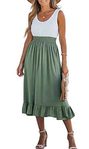 Women's Summer Midi Dresses Sleeveless Tank Smocked Beach Vacation Hawaiian 2025 Flowy Sundress