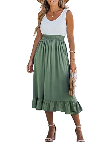 Women's Summer Midi Dresses Sleeveless Tank Smocked Beach Vacation Hawaiian 2025 Flowy Sundress