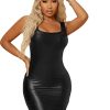 Women's Sleeveless Bodycon Tank Dress PU Leather Mini Dresses