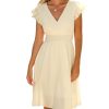 Women's Dress V Neck Flutter Sleeve Smocked Short A Line Casual Summer Knee Length Dress
