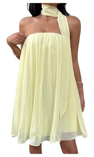 Women's Y2k Tube Mini Dress Sleeveless Party Beach Summer Flowy Sundresses with Scarf