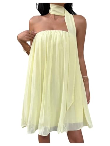 Women's Y2k Tube Mini Dress Sleeveless Party Beach Summer Flowy Sundresses with Scarf