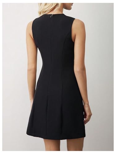 Women's Crew Neck Sleeveless Mini Dresses Split Button Elegant Formal Dresses