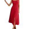 Women's Square Neck Button Down Summer Dresses Bow Tie Elegant Midi Dress