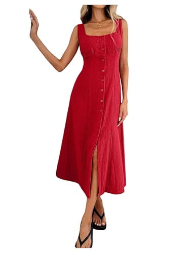 Women's Square Neck Button Down Summer Dresses Bow Tie Elegant Midi Dress