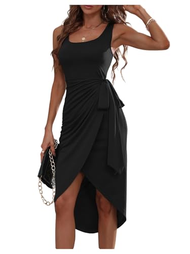 Women's Summer Halter Casual Dresses Beach Tank Ruched Midi Dress 2025 Vacation Sundress