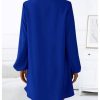 Women's V Neck Pullover Shirt Dress A Line Long Lantern Sleeve Flared Loose Mini Dresses
