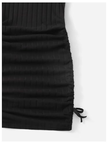 Girl's Spaghetti Strap Ribbed Knit Drawstring Side Ruched Bodycon Cami Dress