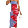 Women's Floral Print Tube Bodycon Long Dress Strapless Sleeveless Summer Maxi Dresses