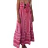 Women's Summer Boho Printed Maxi Dress Spaghetti Strap Ruffle Hem Flowy Long Cami Dresses Sundress