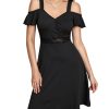 Women's Cold Shoulder A line Dresses V Neck Ruffle Short Sleeve Cut Out Short Dress