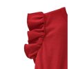 Girl's Cute Heart Print Belted High Waist Ruffle Hem Flared A Line Short Dress