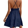 Women's Summer Dress Deep V Neck Spaghetti Strap Shirred A Line Flowy Textured Vacation Short Dresses Sundress