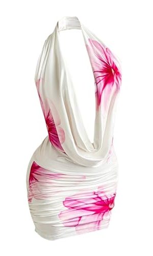 Women's Club Halter Cowl Neck Dress Draped Going Out Open Back Cocktail Mini Dresses Party Clubwear