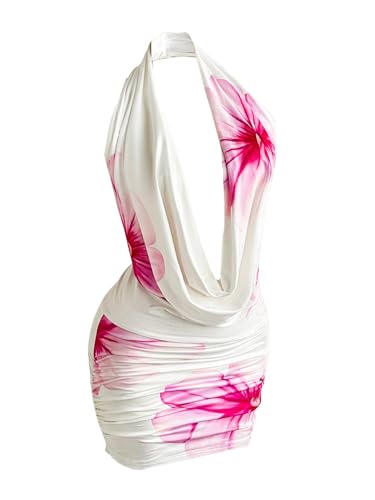 Women's Club Halter Cowl Neck Dress Draped Going Out Open Back Cocktail Mini Dresses Party Clubwear