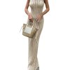 Women's Summer Sleeveless Bodycon Maxi Dress Sheer Knit Beach Vacation Long Dresses