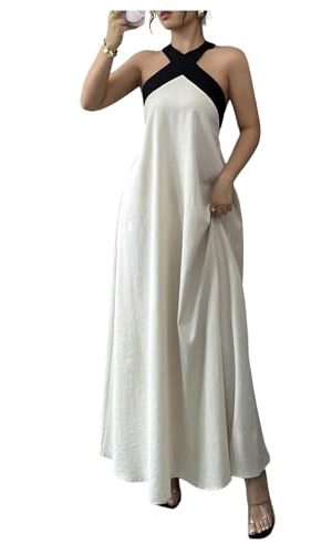 Women's Backless Halter Maxi Dress Summer Bow Tie Flowy Vacation Party Dresses